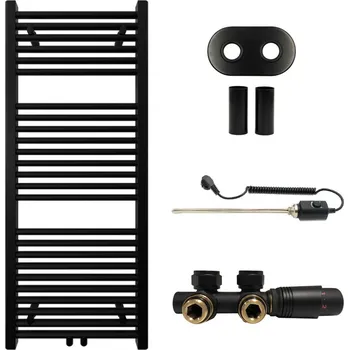 Radiátor CERANO - Koupelnový radiátorový set Lincoln - kombinované výtápění, termo tyč - středové připojení 50 mm - 366W - černá matná - 1200x500 mm