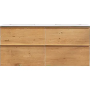 Koupelnový nábytek CERANO - Koupelnová skříňka pod umyvadlo s úchytkou Velora - dub medový, zlatá úchytka - 120x49,8x45,2 cm