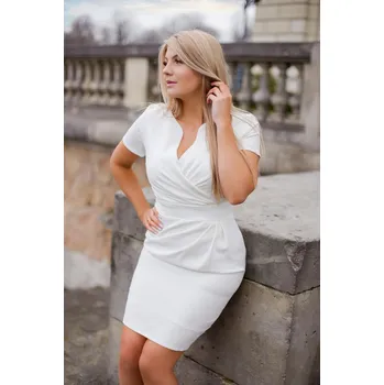 Dámské šaty KARTES MODA šaty dámské KM56-3 s výstřihem do V 36 ecru