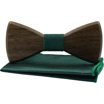 Motýlek Dřevěný pánský motýlek se smaragdově zeleným středem