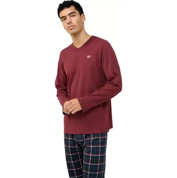 Pánské pyžamo Pánské bavlněné pyžamo s výstřihem do V Vamp 23681 red cabernet velikost 4XL