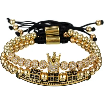 Souprava šperků ANNA PERLY Luxusní souprava tří trendy shamballa náramků v v noblesní zlato-černé kombinaci