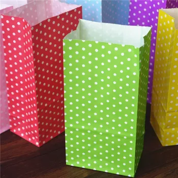 Svatební dekorace Papírový sáček - zelený s puntíkama 5ks