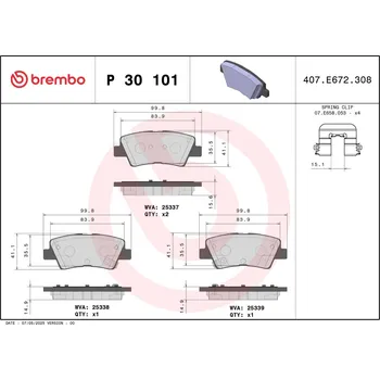 Brzdová destička Sada brzdových destiček, kotoučová brzda BREMBO P 30 101