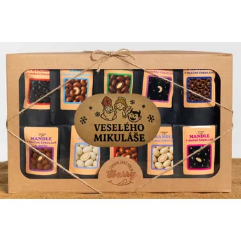 Dárková krabička Dárková sada křupavých preclíků a sladkých mandlí mix 10ks veselého mikuláše (Dárková sada křupavých preclíků a sladkých mandlí mix 10ks veselého mikuláše)