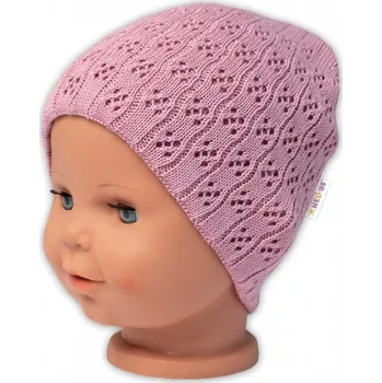 Čepice Ažurková čepice, dvouvrstvá, bavlna, Baby Nellys - starorůžová, pudrová, vel. 92/98