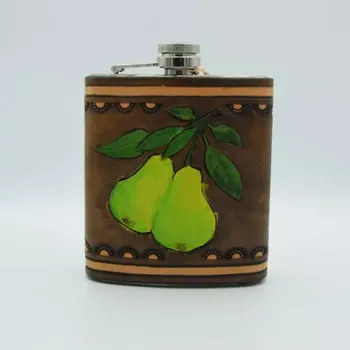 Placatka Nerezová placatka v kůži - hruška (Originální ruční výrobek ze Slovácka)