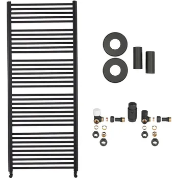 Radiátor CERANO - Koupelnový radiátorový set Alberto - kombinované vytápění, wifi tyč - boční jednobodové připojení - 999W - černá matná - 1660x650 mm