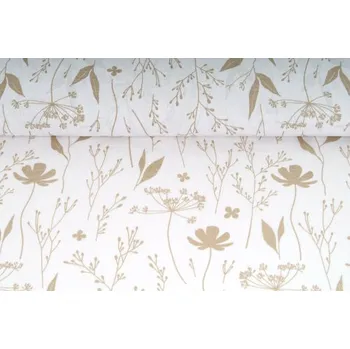 Plátno bavlněné, vzor luční kvítí na bílé, metráž, látka