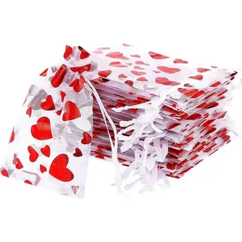 Svatební dekorace Organza pytlíček (se srdíčky 10x15cm) 1ks