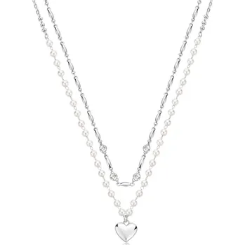 Náhrdelník Náhrdelník Brosway CHAKRA Dvouřadý náhrdelník s perlami a srdcem (chirurgická ocel 316L)