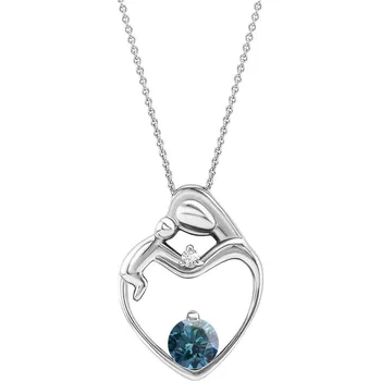 Přívěsek Platinový přívěsek matka a dítě s modrým a bílým diamantem Ella