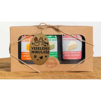 Dárková krabička Křupavý sýr Dárková sada 3 druhů lyo sýrů od kravičky veselého mikuláše (Křupavý sýr Dárková sada 3 druhů lyo sýrů od kravičky veselého mikuláše)