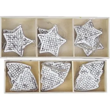 Vánoční ozdoba Ozdoba stromeček, obsahuje 2 boxy! bílá, 1 box obsahuje 6ks ozdobiček|Ego Dekor