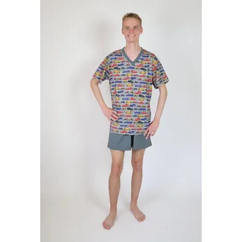 Pánské pyžamo Pánské pyžamo krátké Rozárka P1 auta šedé Barva: šedá, Velikost: L