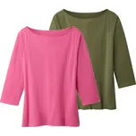 esmara® Dámské triko s 3/4 rukávy s BIO bavlnou, 2 kusy (zelená/růžová, M(40/42))