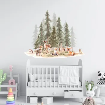 Samolepící dekorace Textilní samolepka na zeď "Les se zvířátky 3" 120x100cm