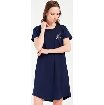 Dámská noční košile Vienetta Dámská noční košile s krátkým rukávem Motýlek Barva: tmavě modrá, Velikost: M