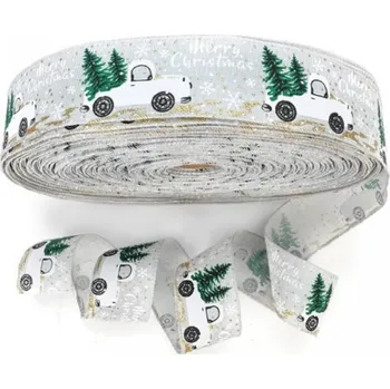 Vánoční dekorace Vánoční stuha Merry Christmas 5 cm x 2 m - bílá