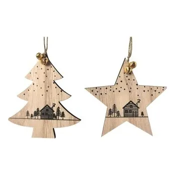 Vánoční dekorace Dřevěná hvězda a stromeček na zavěšení Scandi 11 x 13 cm