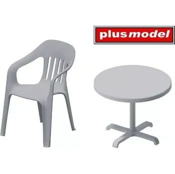 Plastikový model Plusmodel 1/35 Plastic chairs and table (3 pcs.)