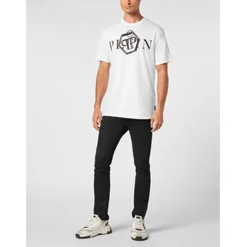Pánské tričko PHILIPP PLEIN T-Shirt 9423 Bílá Regular Fit 4XL