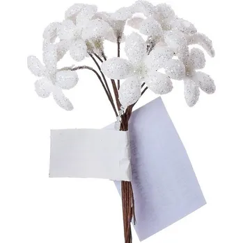 Svatební dekorace Dekorace na drátku, bílé třpyt. kvítky, 1ks