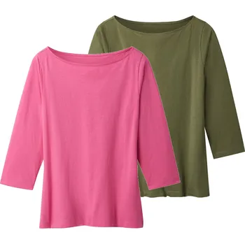 Dámské tričko esmara® Dámské triko s 3/4 rukávy s BIO bavlnou, 2 kusy (zelená/růžová, L(44/46))