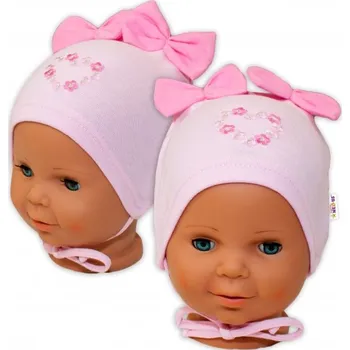 Kojenecká čepice Bavlněná čepička na zavazování Baby Nellys s mašličkami - sv. růžová, 80/86