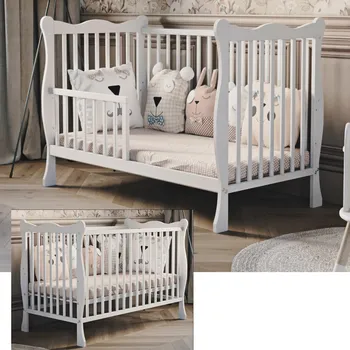 Dětská postýlka Julia 60×120 cm bílá s bočnicí – elegantní dřevěná postýlka s funkcí dětské postele Druh matrace: pěnová matrace 60x120x6cm +599kč