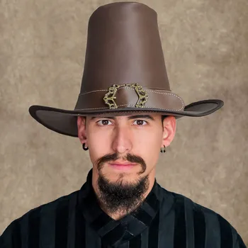 Karnevalový kostým House of Warfare Kožený klobouk Lovce čarodějnic „Solomon“, s přezkou