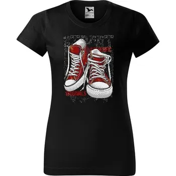 Dámské tričko levne-damske-bavlnene-tricko-potisk-original-tenisky Velikost dámská trička Basic: XXL šířka 59, délka 69, Odstín dámské tričko Basic: Černé