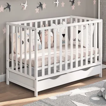 Dětská postýlka Lulu Lux 120x60 se zásuvkou – praktická, dřevěná, s nastavitelnou výškou a ochrannými lištami Druh matrace: kokos pohanka matrace 60x120x11cm + 1190kć