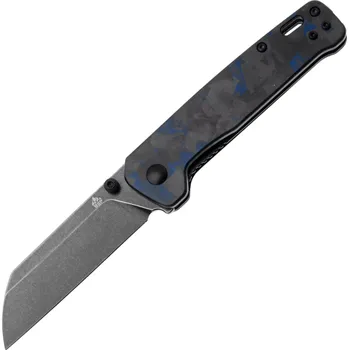 kapesní nůž QSP Penguin V2 D2, černý stonewash, Rukojeť: Modrý roztrhaný CF překryv G10 QS130V2