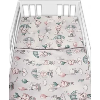 Dětsný nábytek BABY NELLYS 3-dílná sada Mantinel s povlečením, Létající zvířátka, zelený, 135x100 cm