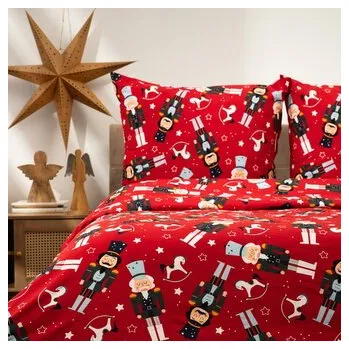 Povlečení Vánoční mikrovláknové povlečení | AITONA | mikrovlákno červené s vánočním motivem | 220x200 + 2*70x80 cm | 712975