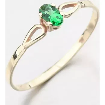 Šperk Dámský prsten žluté zlato 585 zirkon smaragd 681P-110046-006 velikost 60