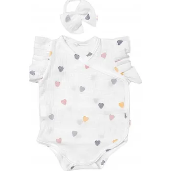 Zavinovací body, kraťasky + čelenka, mušelín, Srdíčko, Baby Nellys, smetanové, vel. 86