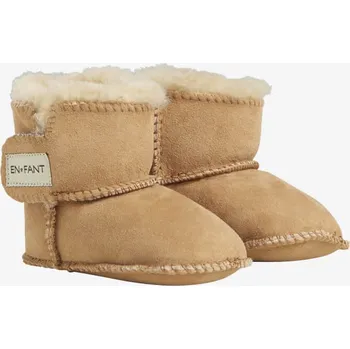 Dětská móda Dětské zateplené capačky z jehněčí kůže EN FANT - hnědé Camel Velikost: L