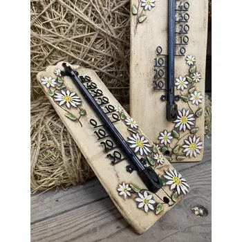 Hodiny Teploměr malý s kopretinami (28 cm)