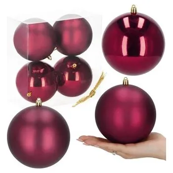 Vánoční baňky XL vínové mix - 12cm, sada 4ks
