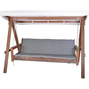 Zahradní houpačka Rodinná zahradní houpačka dřevěná se stříškou, rozkládací na lůžko, taupe (béžová), 235 cm