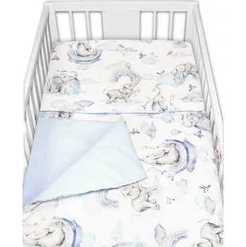 Povlečení 3-dílná sada Mantinel s povlečením Baby Nellys, Slon a Duha, modrá/bílá, 135 x 100 cm