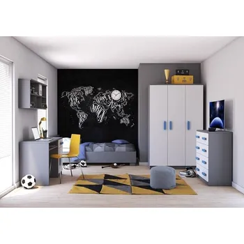 Dětský pokoj Idzczak Dětský pokoj Smyk II - sestava E šedá + bílá Vyberte rošt: Bez roštu, Vyber barvu: Fialová