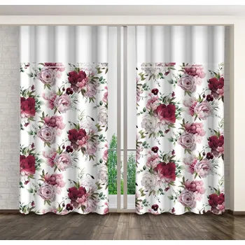 Závěs Krásný závěs v bílé barvě s růžovými květinami Délka: 270 cm