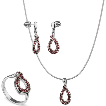 Souprava šperků Stříbrný set šperků 1421 s českým granátem, rhodiovaný - kapka Velikost: 54, Zapínání: balónek, Délka řetízku: 50 cm