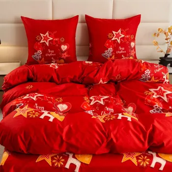 Povlečení Vánoční povlečení ze syntetické bavlny – červené s nápisem Merry Christmas 3 časti: 1ks 200x220 + 2ks 70x80