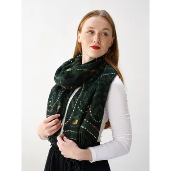 Šála Šála z merino vlny s vyšíváním tmavě zelená