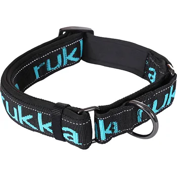 Obojek pro psa Rukka Solid Web obojek polostahovací černý/tyrkys S (30-40cm/2,5cm)