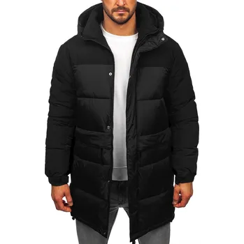 Pánská parka Černá pánská prodloužená prošívaná zimní bunda s kapucí Bolf 31M5016 - XL/54